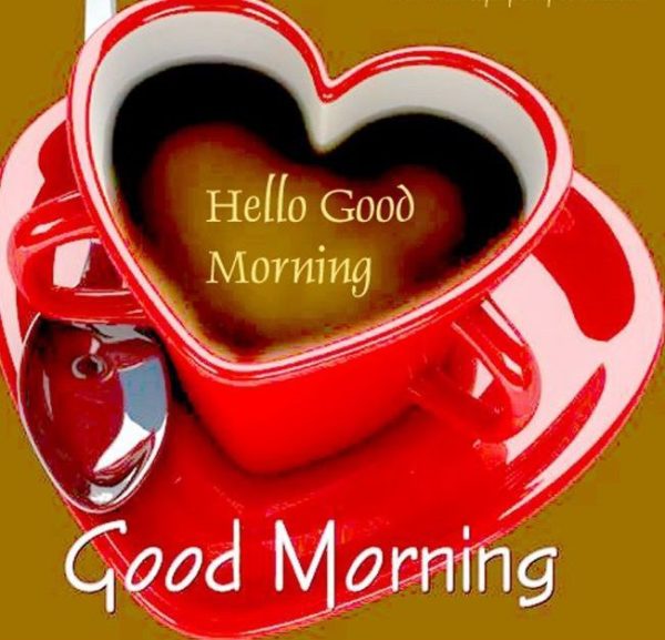 Hello Good Morning With Red Heart Cup