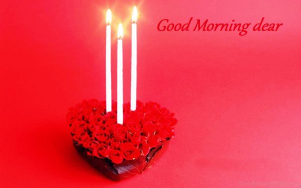 Good Morning Dear With Roses And Candles