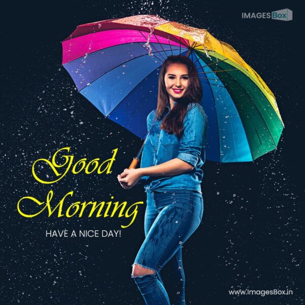 Rainfall Good Morning Young Beautiful Woman With Umbrella